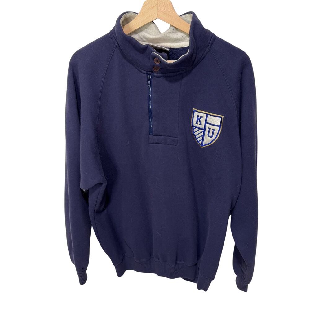 VTG Quarter Zip Kansas Jayhawks KU University Crewneck Sweatshirt by Genus Sz L